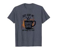 Just Give Me Coffee Funny Caffeine Addict Graphic Tee T-Shirt, Men, Heather Blue, 5XL