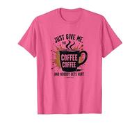 Just Give Me Coffee Funny Caffeine Addict Graphic Tee T-Shirt, Men, Pink Heather, XL