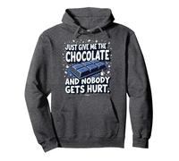 Just Give Me the Chocolate Funny Food Lover Graphic Pullover Hoodie, Adult Unisex, Dark Heather Grey, M