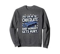 Just Give Me the Chocolate Funny Food Lover Graphic Sweatshirt, Adult Unisex, Dark Heather Grey, XL