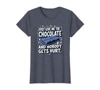 Just Give Me The Chocolate Funny Food Lover Graphic T-Shirt, Women, Heather Blue, L