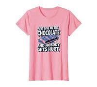 Just Give Me The Chocolate Funny Food Lover Graphic T-Shirt, Women, Pink, XS