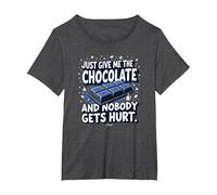 Just Give Me The Chocolate Funny Food Lover Graphic T-Shirt, Women's Plus, Dark Heather Grey, 5X