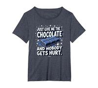 Just Give Me The Chocolate Funny Food Lover Graphic T-Shirt, Women's Plus, Heather Blue, 1X