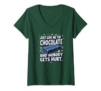 Just Give Me The Chocolate Funny Food Lover Graphic V-Neck T-Shirt, Women, Forest Green, S