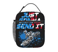 Just Gonna Send It Motocross Dirt Bikes Lunch Bag Portable Insulated Large Capacity Lunch Box Zipper External Net Pocket