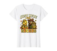 Just Here for Recess Funny Back to School Camo Duck Bear Value Graphic T-Shirt, Women, White, L