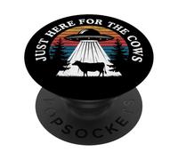 Just Here For The Cows Funny UFO Alien Abduction Retro PopSockets Adhesive PopGrip