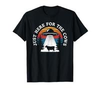 Just Here for The Cows Funny UFO Alien Abduction Retro T-Shirt