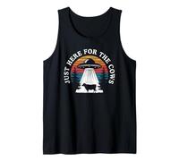 Just Here for The Cows Funny UFO Alien Abduction Retro Tank Top