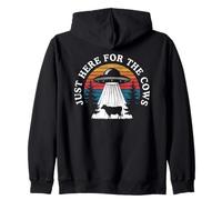 Just Here For The Cows Funny UFO Alien Abduction Retro Zip Hoodie