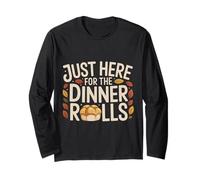 Just Here for The Dinner Rolls Groovy Thanksgiving Fall Leaf Long Sleeve T-Shirt
