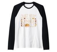 Just Here for The Dinner Rolls Groovy Thanksgiving Fall Leaf Raglan Baseball Tee