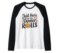 Just Here for The Dinner Rolls Retro Thanksgiving Fall Leaf Raglan Baseball Tee
