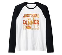 Just Here for The Dinner Rolls Vintage Thanksgiving Groovy Raglan Baseball Tee