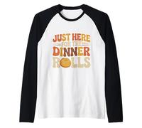Just Here for The Dinner Rolls Vintage Thanksgiving Groovy Raglan Baseball Tee