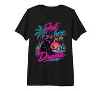 Just Here for the Drama Black Cat Tropical Retro Premium T-Shirt
