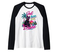 Just Here for the Drama Black Cat Tropical Retro Raglan Baseball Tee