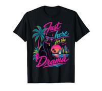 Just Here for the Drama Black Cat Tropical Retro T-Shirt