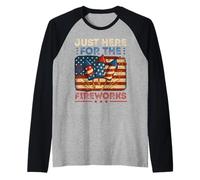 Just Here For The Fireworks Funny 4th July Couple USA Flag Raglan Baseball Tee