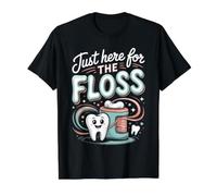 Just Here for the Floss Dentist Dental Hygienist Value Graphic T-Shirt, Men, Black, M