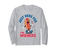Just Here for The Wieners Funny Cartoon Fourth of July BBQ Long Sleeve T-Shirt