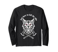Just Here to The Vibe Wolf Head Red Eyes Crossed Axes Long Sleeve T-Shirt