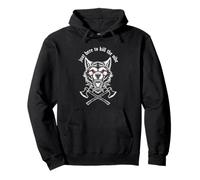 Just Here To The Vibe Wolf Head Red Eyes Crossed Axes Pullover Hoodie