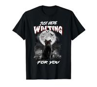 Just Here Waiting for You Black Cat Devil Moon Halloween Value Graphic T-Shirt, Men, Black, XL