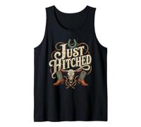 Just Hitched Newlywed Western Wedding Married Gift Tank Top