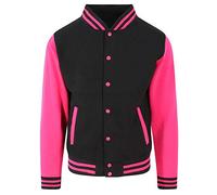 Just Hoods - Unisex College Jacket 'Varsity Jacket', Jet Black/Hot Pink, M