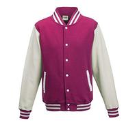 Just Hoods Unisex College Jacke 'Varsity Jacket' Jacket, Rose Vif/Blanc.,