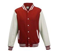 Just Hoods Varsity Jacket Unisex College Jacket, Womens Men Unisex, College Jacke 'Varsity Jacket', Fire Red/White, S