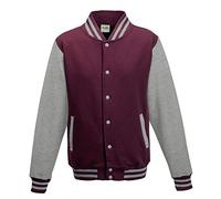 Just Hoods Varsity Jacket Unisex College Jacket, Womens Men Unisex, College Jacke 'Varsity Jacket', Burgundy/Heather Grey, XL