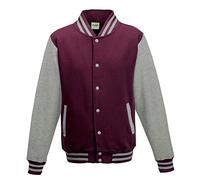 Just Hoods Varsity Jacket Unisex College Jacket, Womens Men Unisex, College Jacke 'Varsity Jacket', Burgundy/Heather Grey, L