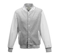 Just Hoods Varsity Jacket Unisex College Jacket, Womens Men Unisex, College Jacke 'Varsity Jacket', Heather Grey/White, XS