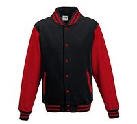 Just Hoods Varsity Jacket Unisex College Jacket, Womens Men Unisex, College Jacke 'Varsity Jacket', Jet Black/Fire Red, M