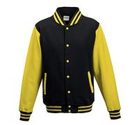 Just Hoods Varsity Jacket Unisex College Jacket, Womens Men Unisex, College Jacke 'Varsity Jacket', Jet Black/Sun Yellow, M