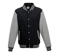 Just Hoods Varsity Jacket Unisex College Jacket, Womens Men Unisex, College Jacke 'Varsity Jacket', Jet Black/Heather Grey, M