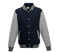 Just Hoods Varsity Jacket Unisex College Jacket, Womens Men Unisex, College Jacke 'Varsity Jacket', Oxford Navy/Heather Grey, XL