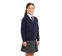 Just Juniors - Kids School Cardigans for Girls with Pockets - Soft Cotton Fleece - Long Sleeve Button Down V Neck - Navy Blue - Classic Uniform - Scouts Beavers Clubs, (Navy, 11-12)