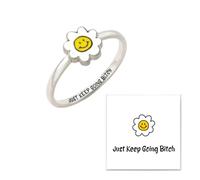 Just Keep Going Bitch Sunny-Side Smiley Face Ring, 925 Sterling Silver Adjustable Smiley Face Ring, Bitch Sunny-Side Motivational Ring, Personalized Side Smiley Ring for Women