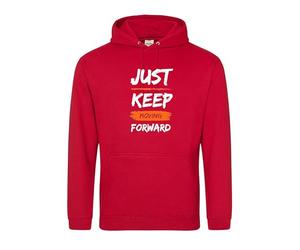 Just Keep Moving Forward Hoodie | Motivational Quote Pullover Sweatshirt | Inspirational Graphic Hoodie for Men Women Teens | Positive Mindset Gym Fitness Casual Wear Red