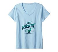 Just Kickin' It: Retro Sneaker Splash V-Neck T-Shirt, Women, Baby Blue, L