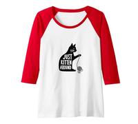 Just Kitten Around Playful Cat Silhouette Raglan Baseball Tee, Women, Red/White, XXL