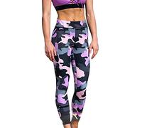 JUST LEGGINGS Yoga Pants Camo Mid Waisted Sports leggings for Running Gym Workout Pink (L)