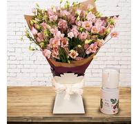Just Lisianthus - Pink Flower Bouquet - Fresh Flowers Delivered Next Day - Perfect for Birthdays, Anniversaries, and Thank You Gifts (+ Candle)