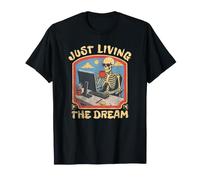 Just Living The Dream Skeleton Working Remote Beach Life T-Shirt