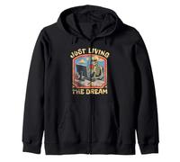 Just Living The Dream Skeleton Working Remote Beach Life Zip Hoodie