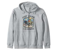 Just Living The Dream Skeleton Working Remote Beach Life Zip Hoodie